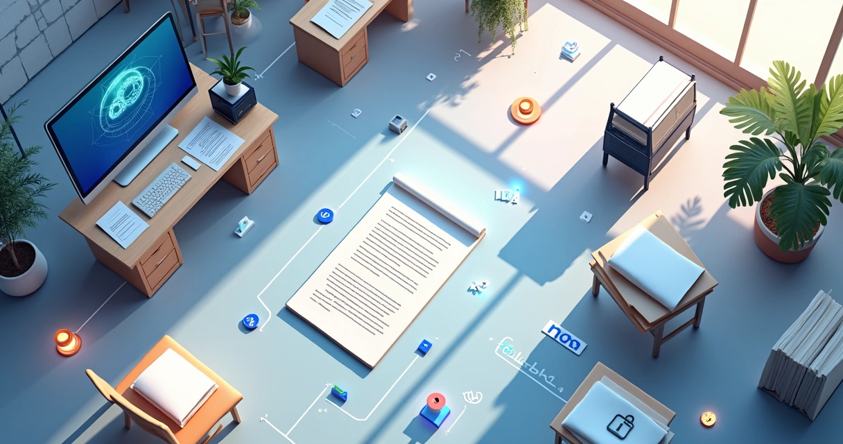 Fluxo visual mostrando automação e dados jurídicos integrados a processos 