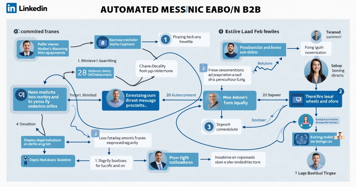 Fluxo visual de automação de mensagens no LinkedIn 