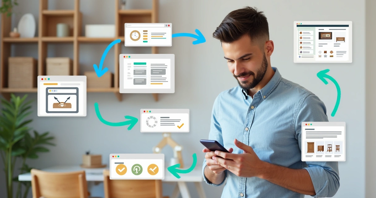 Fluxo de automação conectando cliente e loja de móveis 