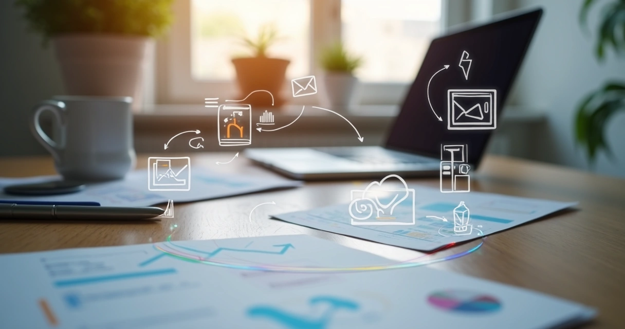 Diagrama simples de automação de tarefas entre aplicativos no ambiente de trabalho empresarial 