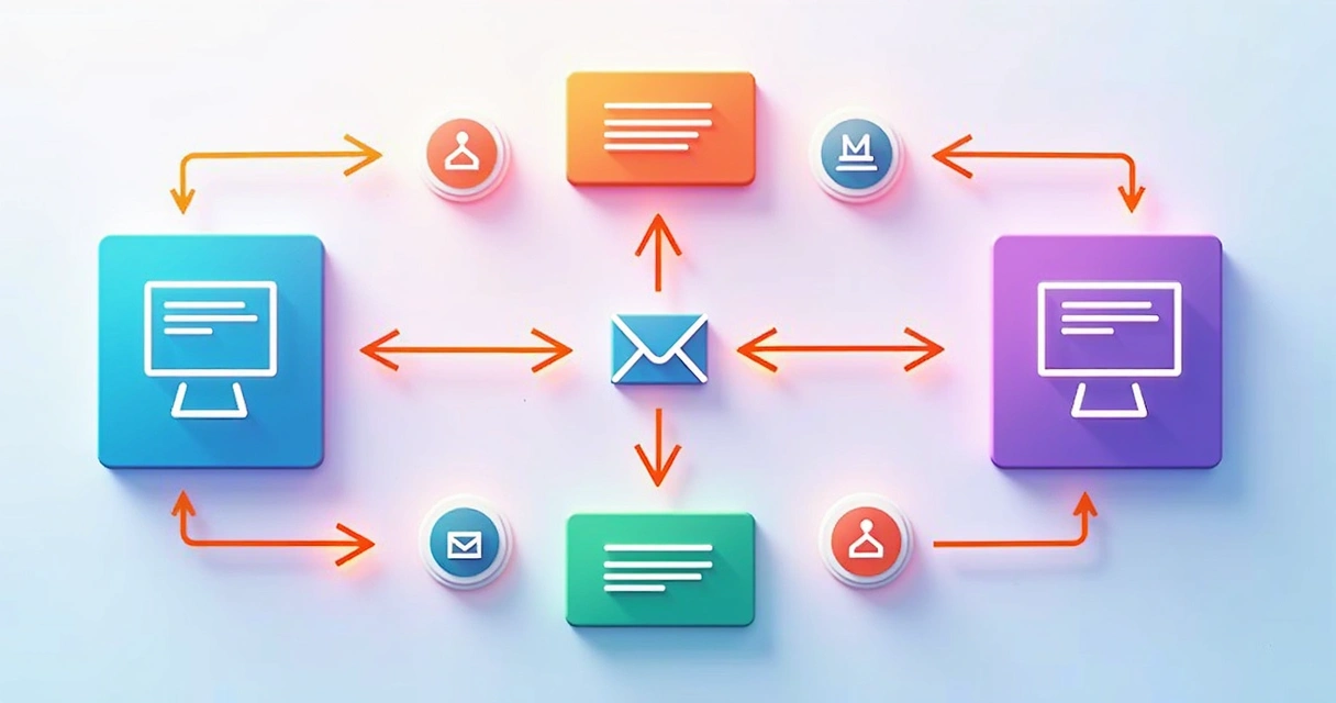 Fluxograma digital desenhado mostrando etapas do recrutamento com setas conectando ações automáticas 
