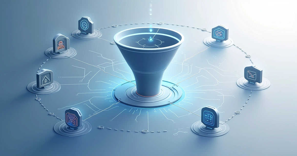 Fluxo digital de automação de vendas com ícones conectados em sequência 