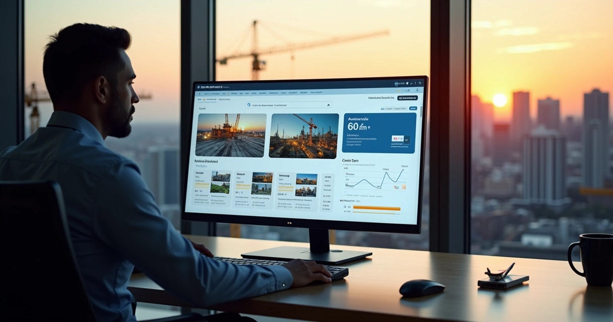 Linha de produção digital transformando imagens de obra em relatórios na tela 