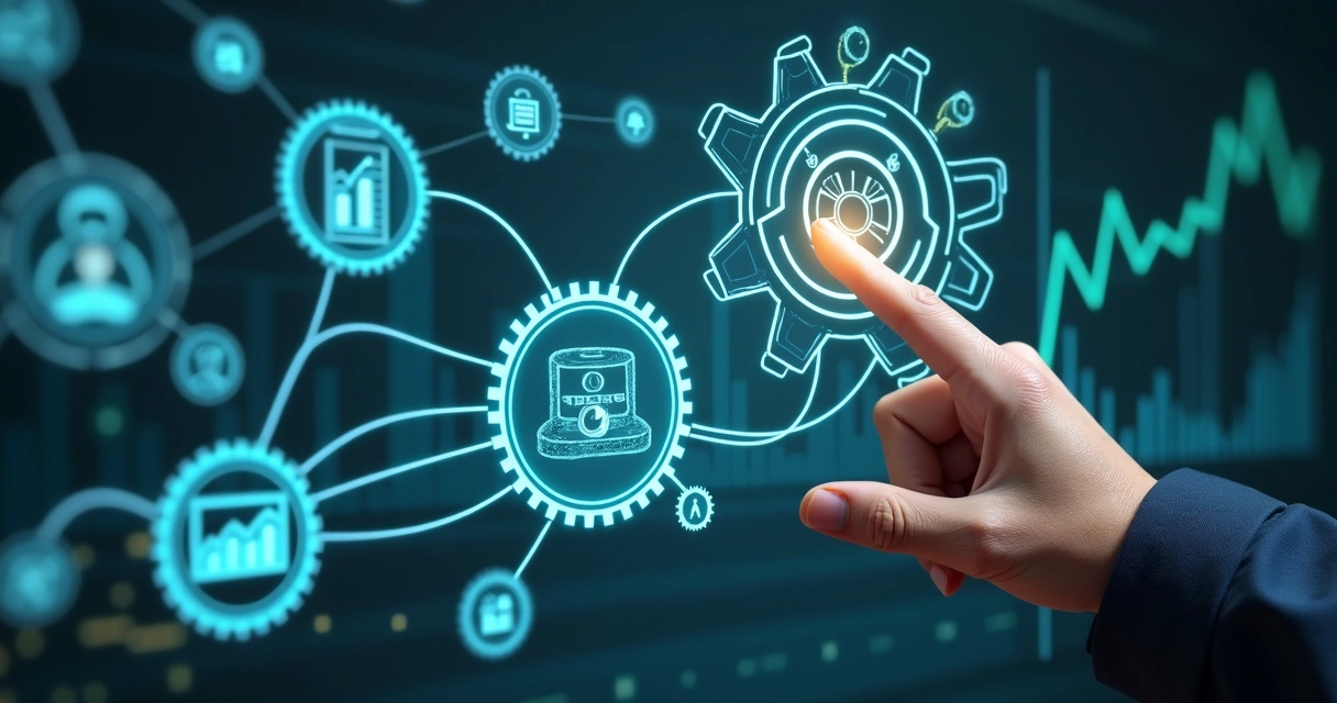 Fluxo com ícones de plataformas conectadas automatizando processos do escritório 
