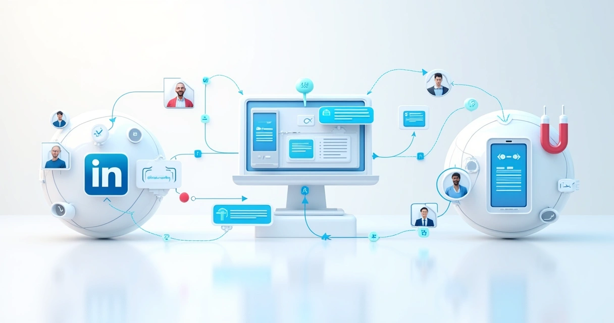 Fluxo digital ilustrando automação de marketing no LinkedIn 