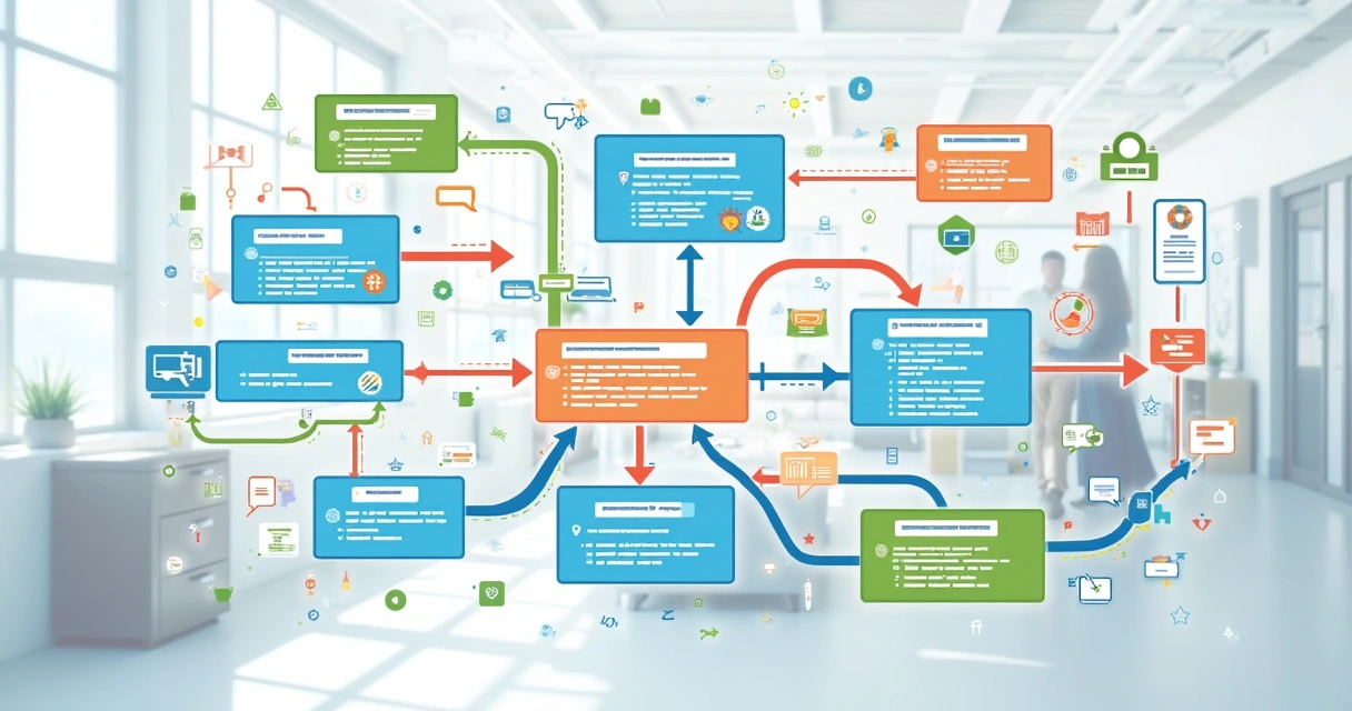 Diagrama colorido de fluxo automatizado de vendas B2B