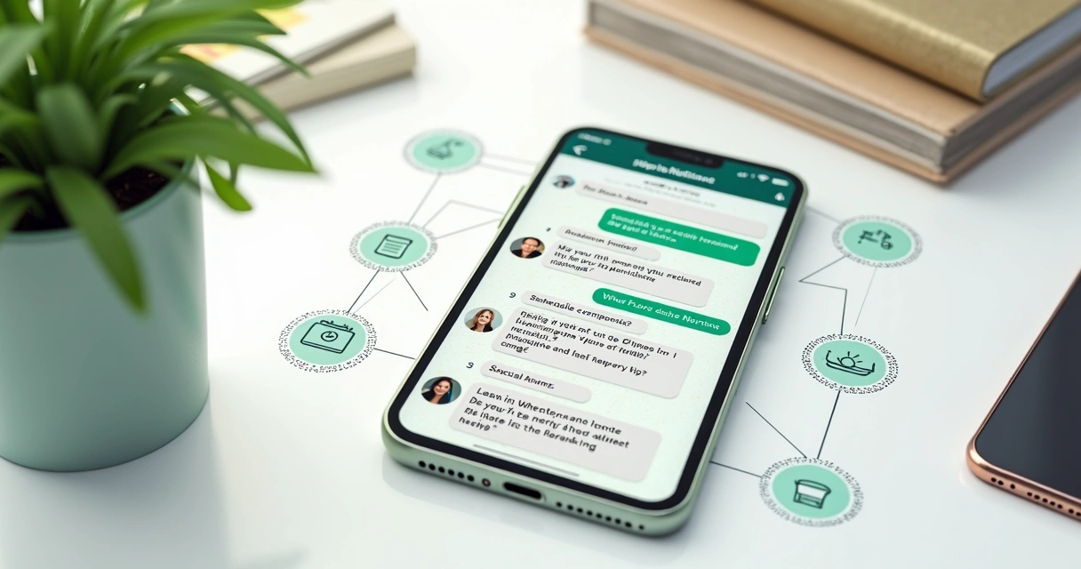 Aplicativo de WhatsApp mostrando um fluxo automatizado de atendimento em nutrição