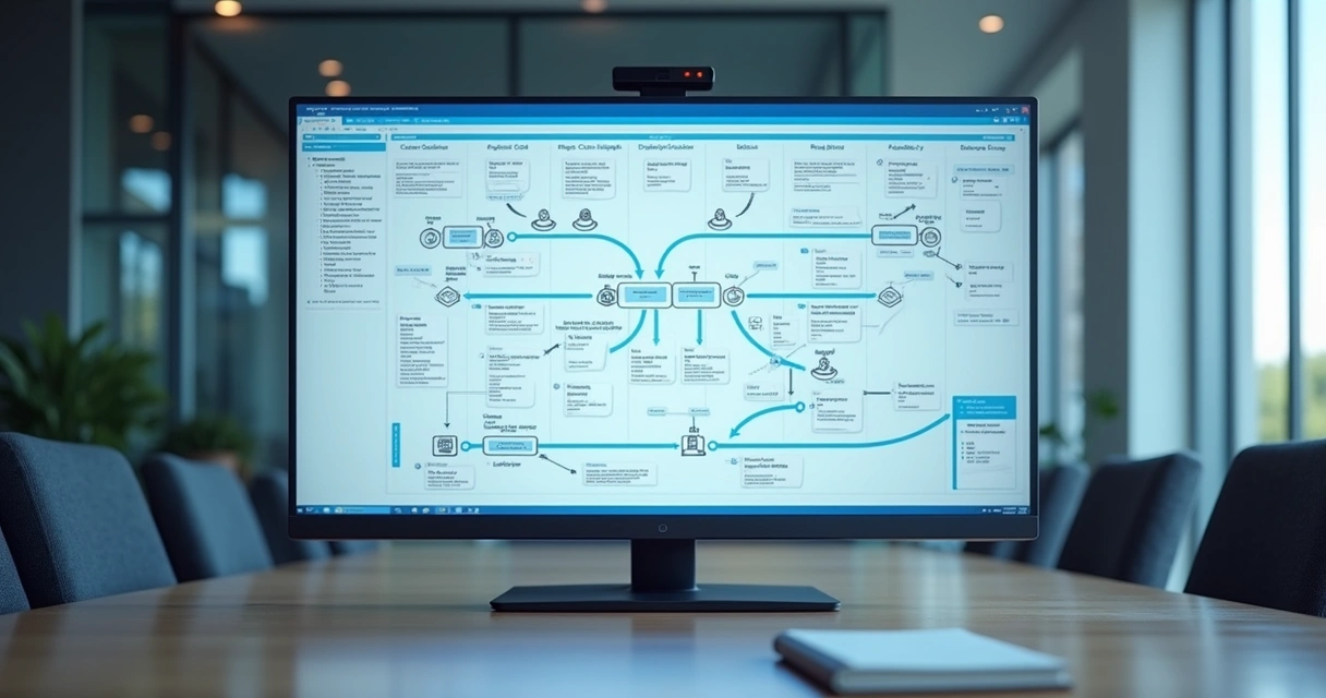 Fluxo visual de blueprint em CRM com etapas e automações 