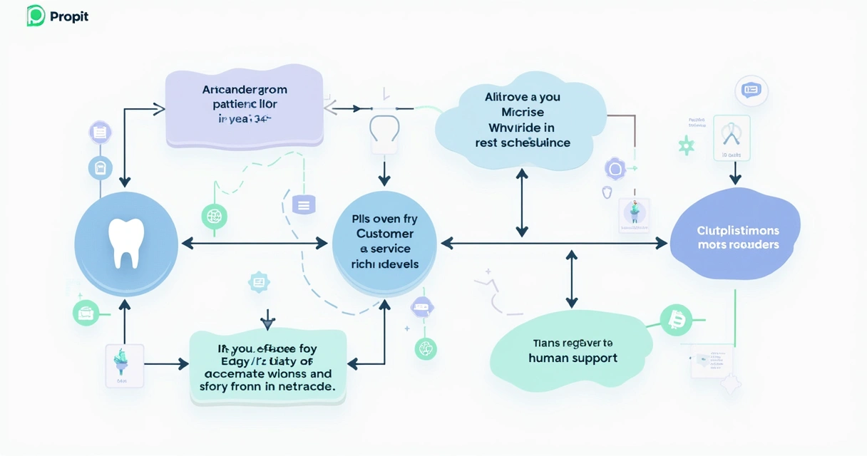 Diagrama colorido mostrando o fluxo de atendimento automatizado em clínica odontológica pelo WhatsApp 
