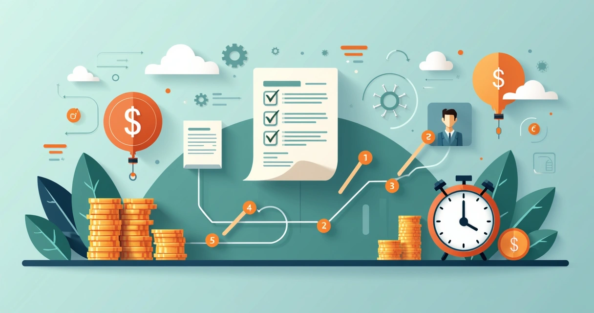 Gráfico de fluxo de caixa com ordens de serviço e ícones financeiros