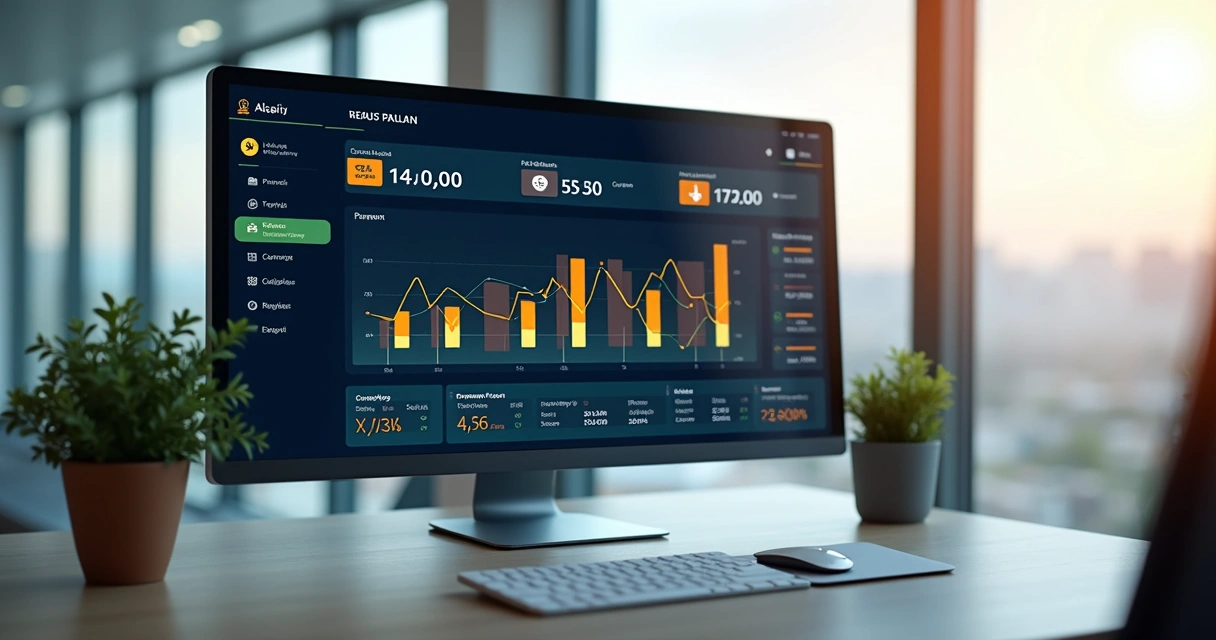Fluxo de caixa automatizado em gráfico na tela do computador 