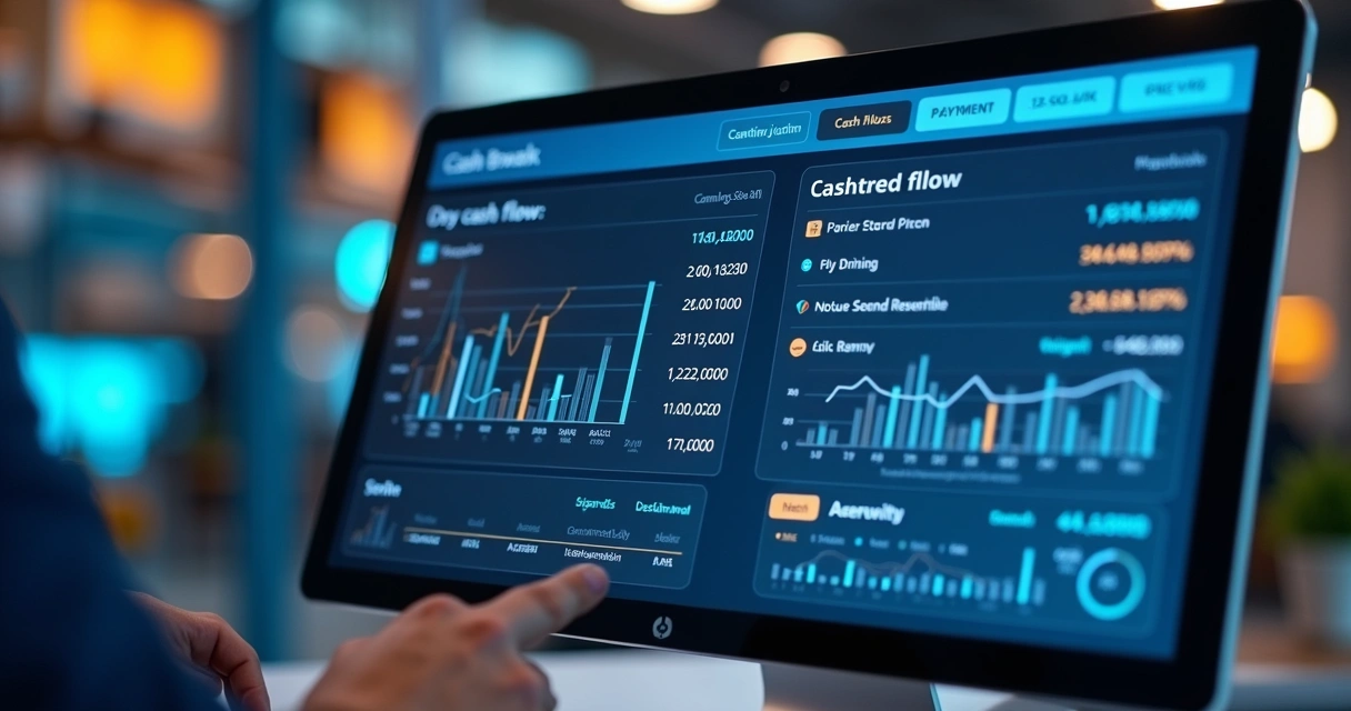 Painel digital mostra fluxo de caixa automatizado para indústria