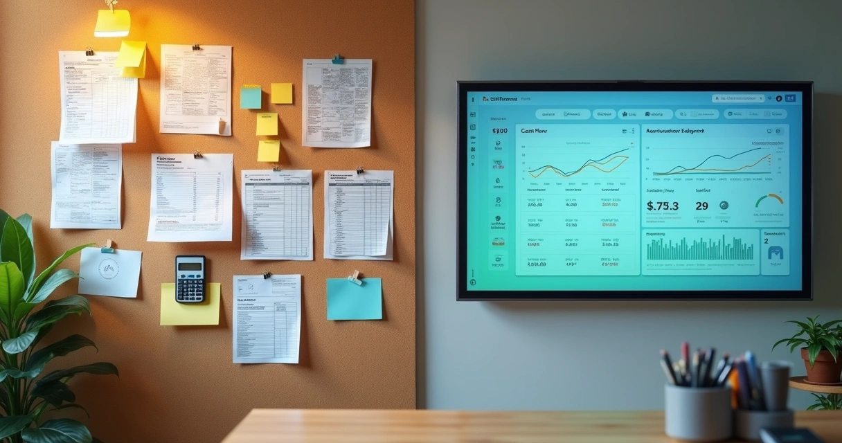 Transição de planilha em papel para painel financeiro digital automatizado 