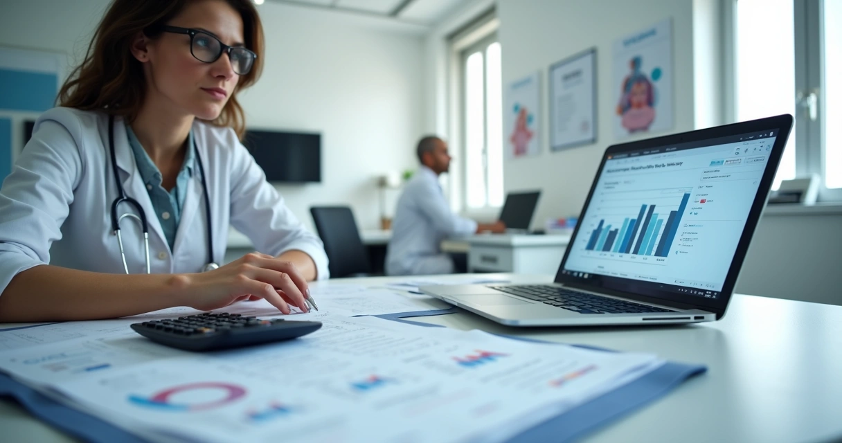 Gestor analisando fluxo de caixa em clínica