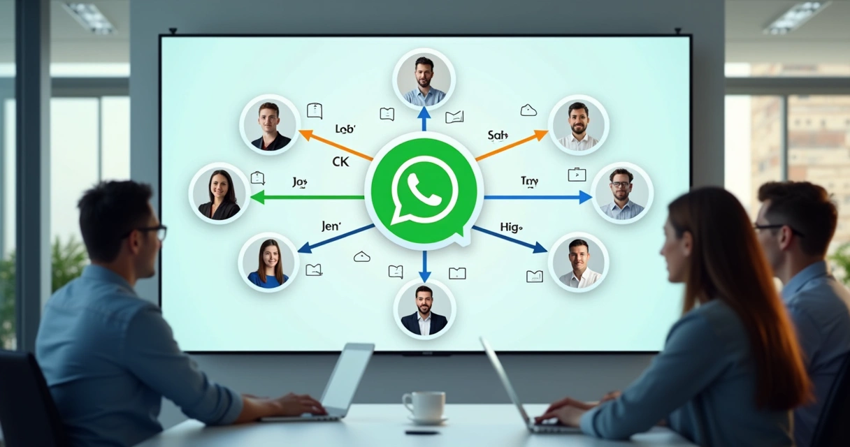 Fluxo de mensagens integradas entre equipes no WhatsApp. 
