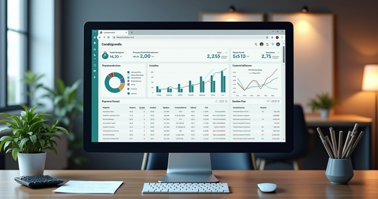 Tela de painel financeiro mostrando fluxo de caixa de condomínio 