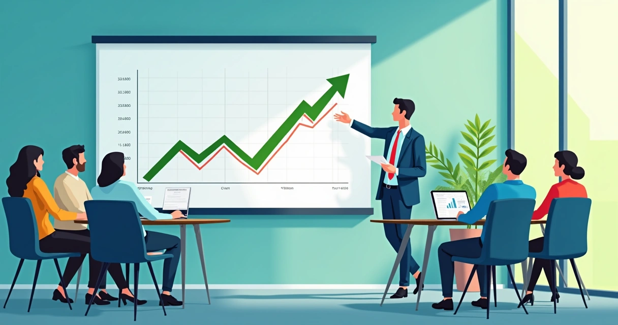 Gráfico de fluxo de caixa sendo apresentado para equipe  