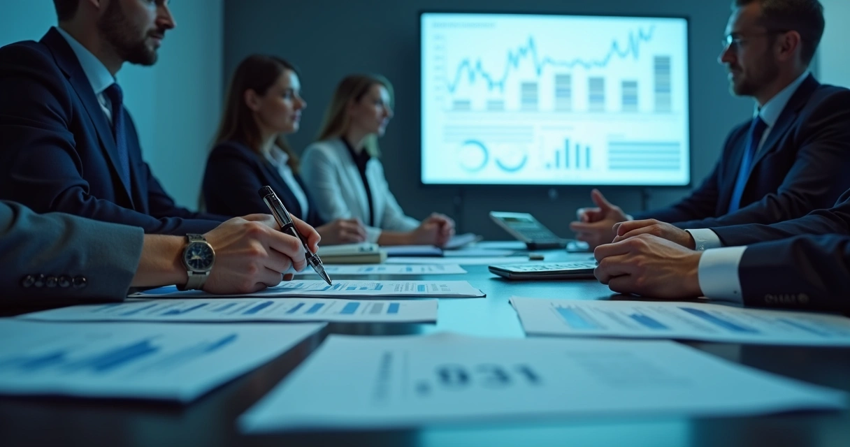 Representação de fluxo de caixa com gráficos e equipe reunida 