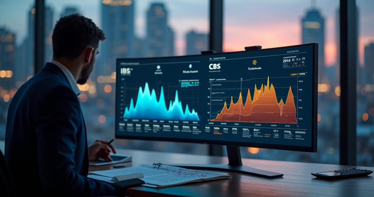 Gráfico digital comparando impactos de IBS e CBS no fluxo de caixa empresarial 