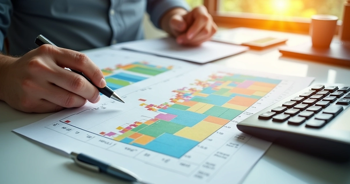 Gráfico de fluxo de caixa impresso em mesa de empresário 