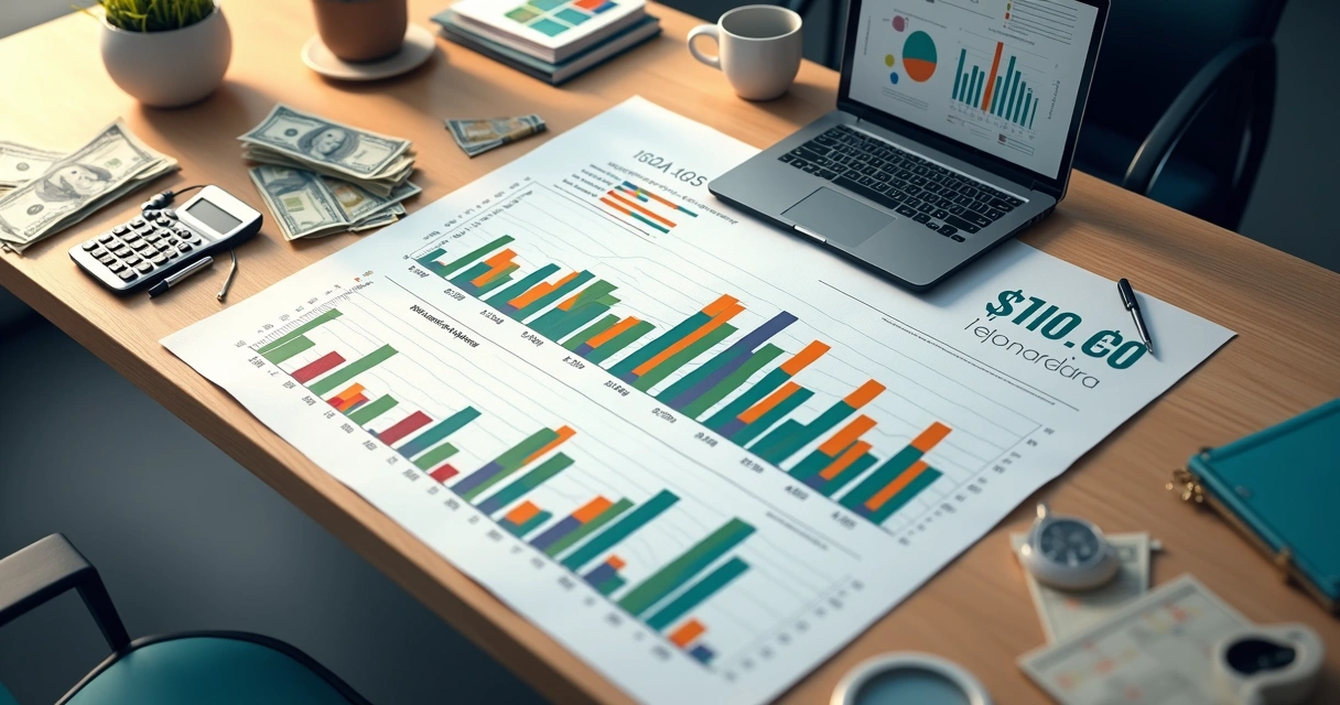 Gráfico financeiro mostrando fluxo de caixa e preços de venda 