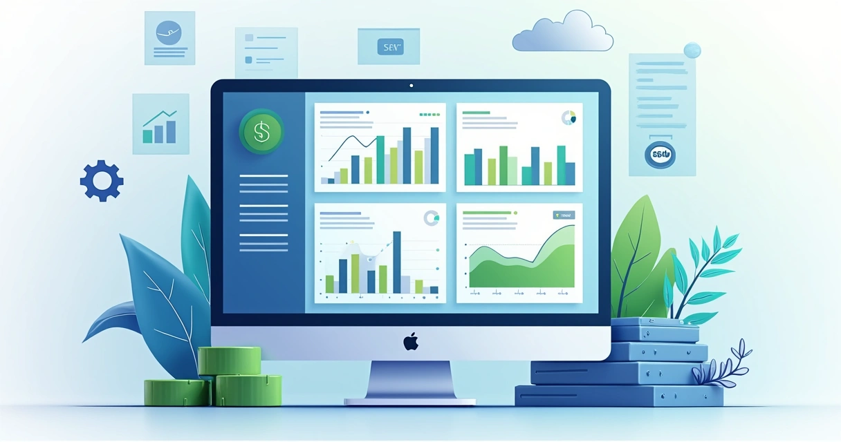 Painel financeiro com gráficos de fluxo de caixa e relatórios