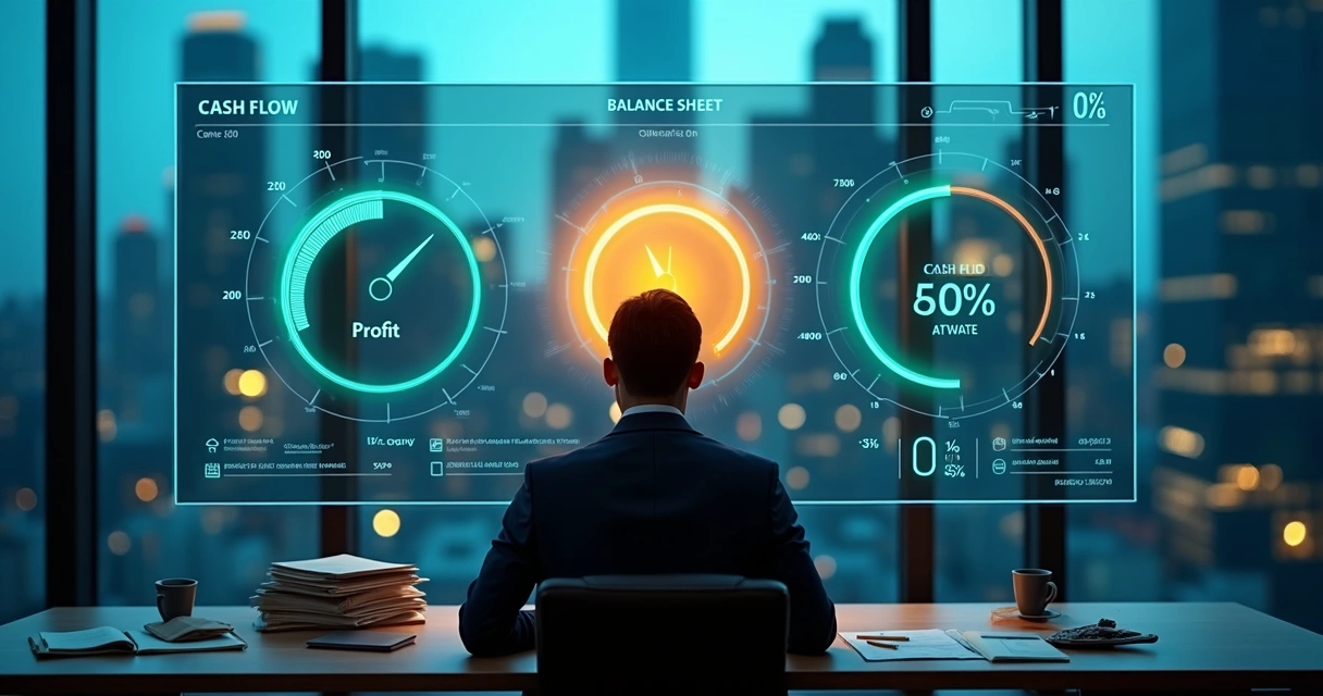 Comparação de fluxo de caixa e balanço patrimonial em painel de carro digital 
