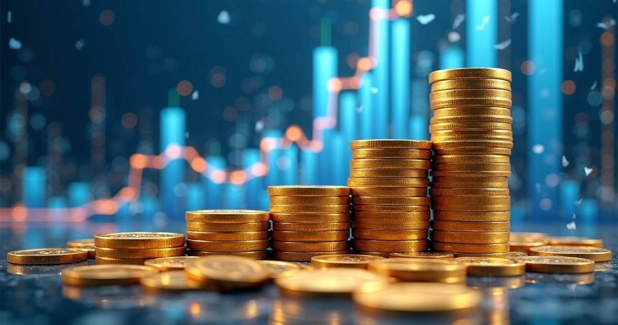 Gráfico de barras com movimento de dinheiro e números em destaque 