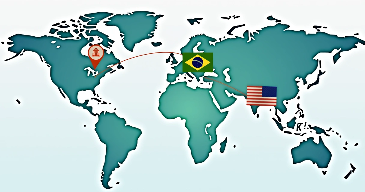 Illustrated map of the money flow between Brazil and the USA for property purchase 