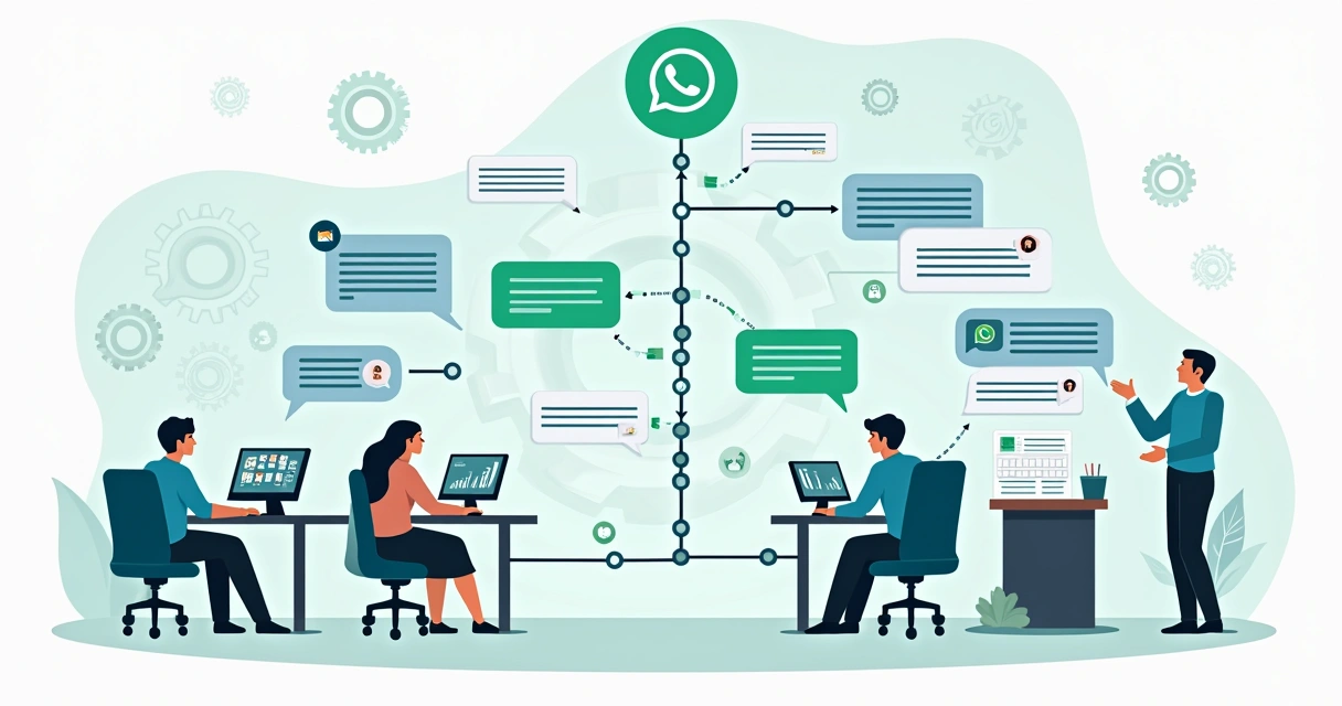 Fluxo visual de atendimento híbrido no WhatsApp