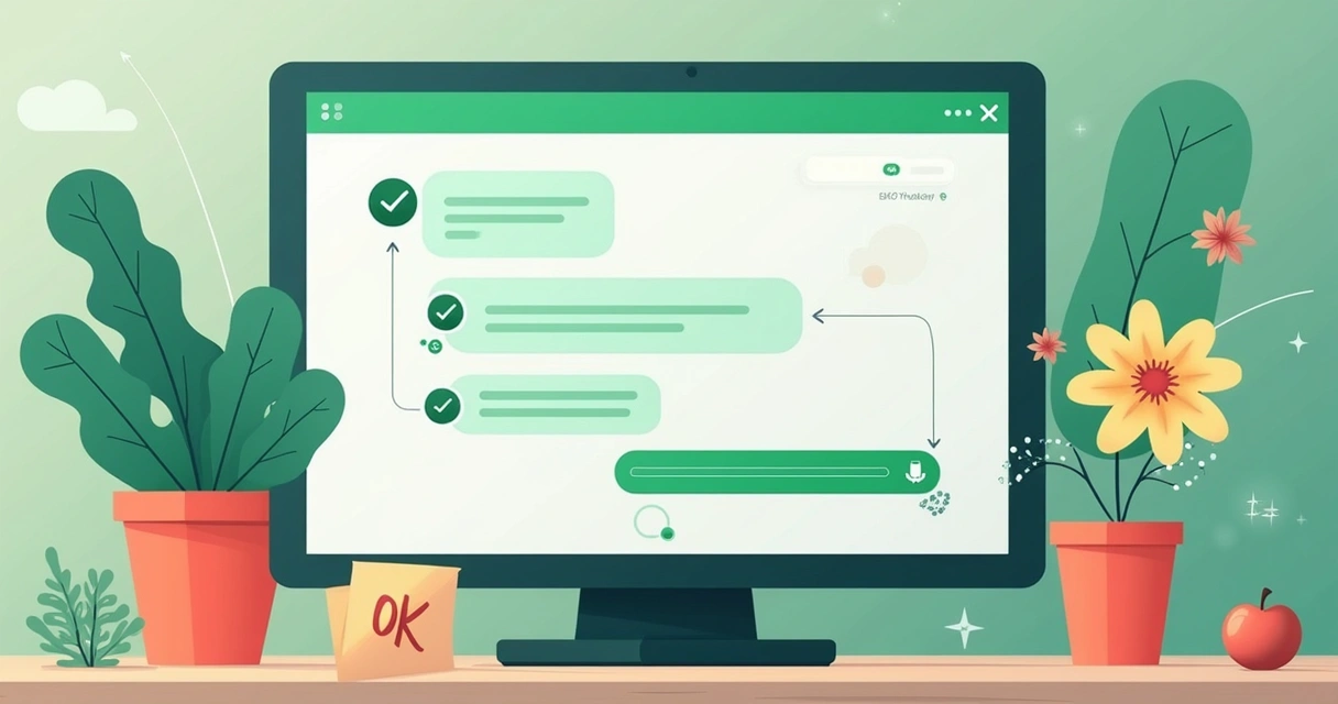 Tela de chatbot mostrando um fluxo aprovado com mensagens e ícones verdes 