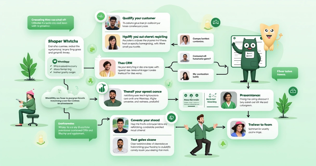 Fluxo visual de chatbot com etapas de atendimento e vendas 