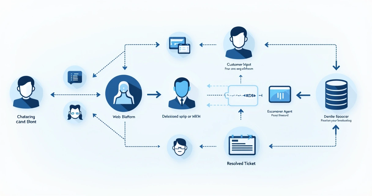 Fluxo visual de chatbot corporativo resolvendo atendimento