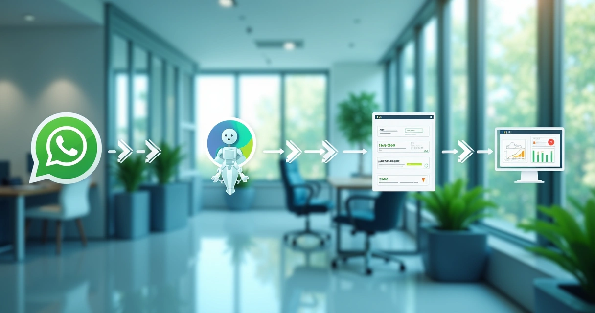 Fluxo visual de integração entre chatbot, WhatsApp e CRM 
