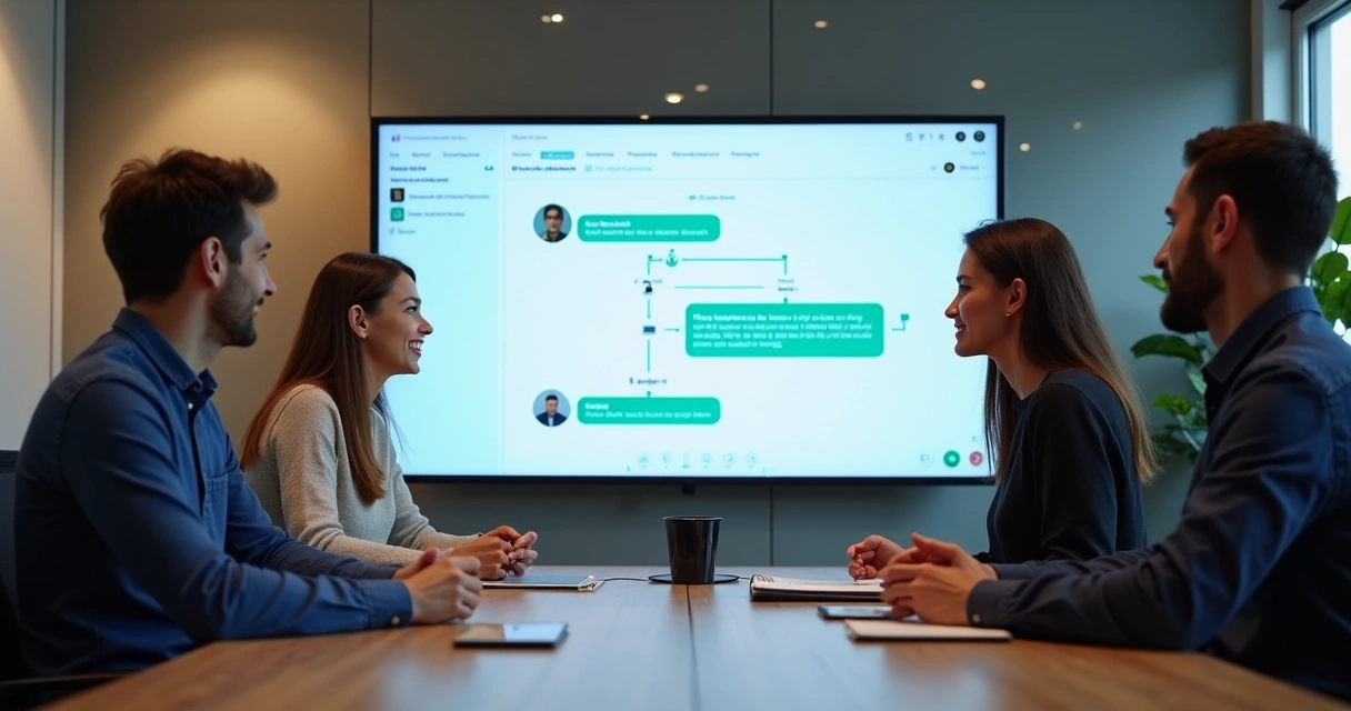 Equipe analisando fluxo de chatbot 