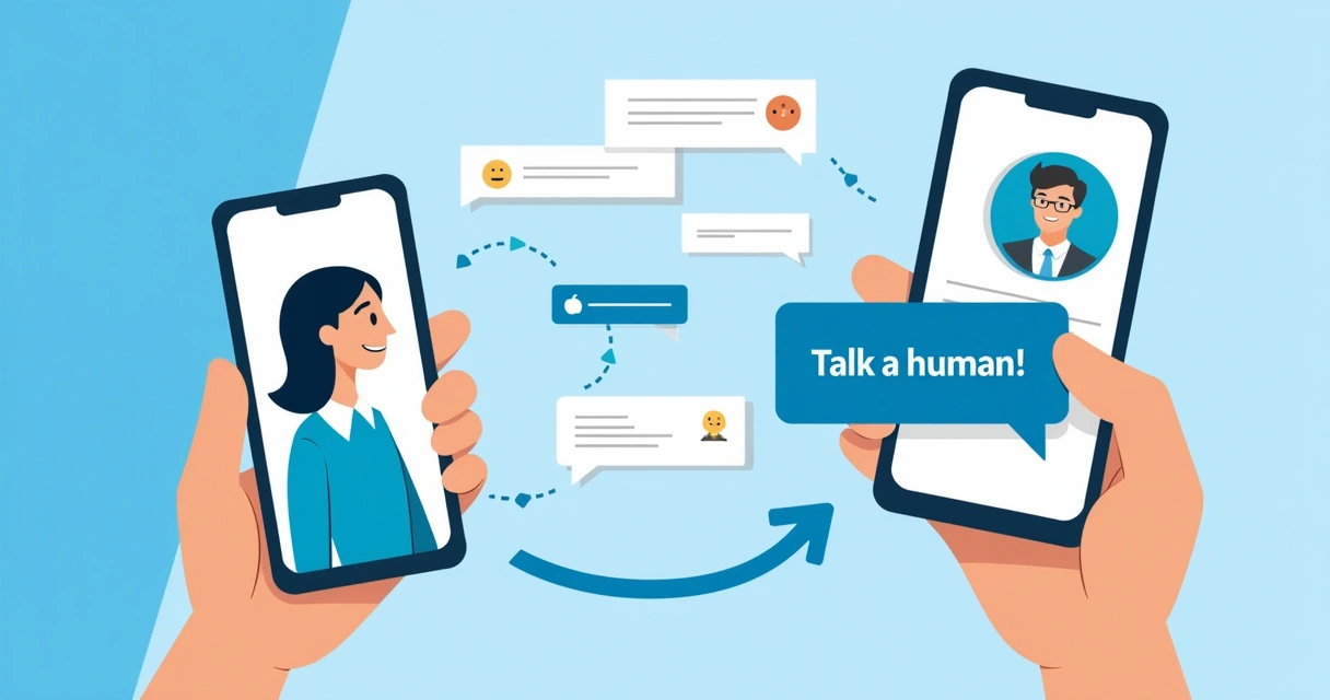 Fluxo visual de chatbot encaminhando cliente para atendente