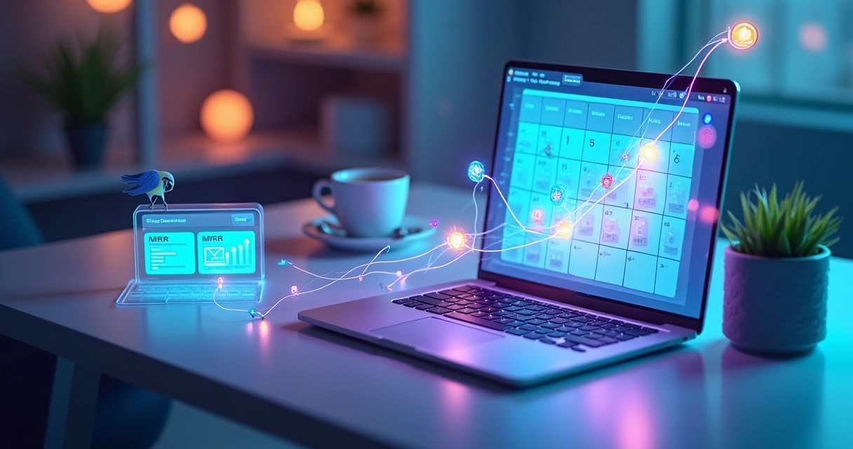 Representação visual colorida de fluxo de cobrança automática em calendário digital 