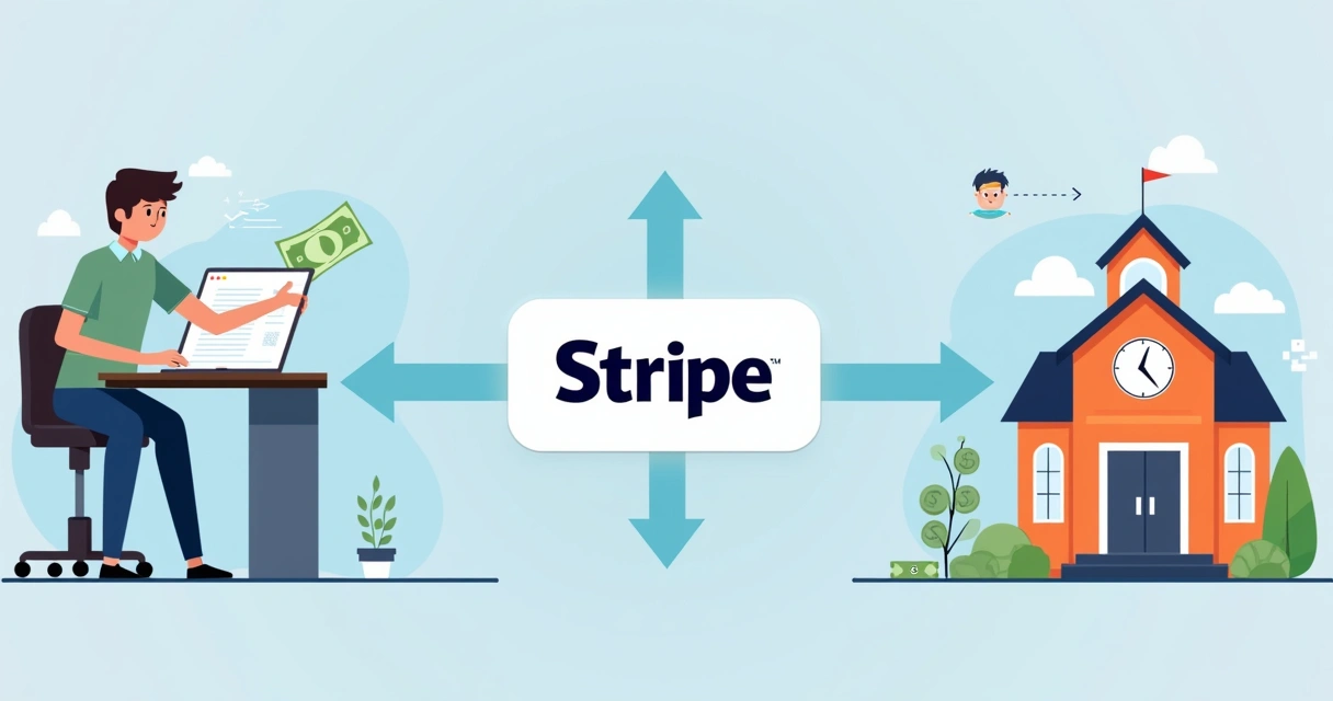 Diagrama do fluxo de pagamento Stripe entre aluno e escola EAD