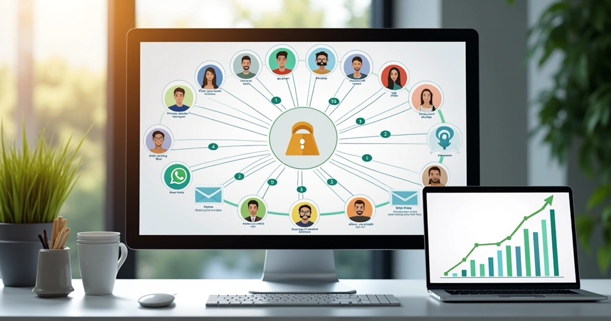 Fluxo de cobrança em plataforma digital com canais variados, como WhatsApp, e-mail, SMS e voz 