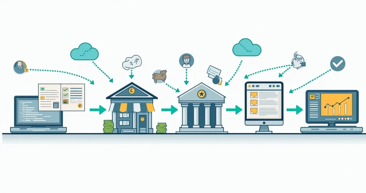 Fluxograma simples mostrando como a automação transforma o processo de conciliação 