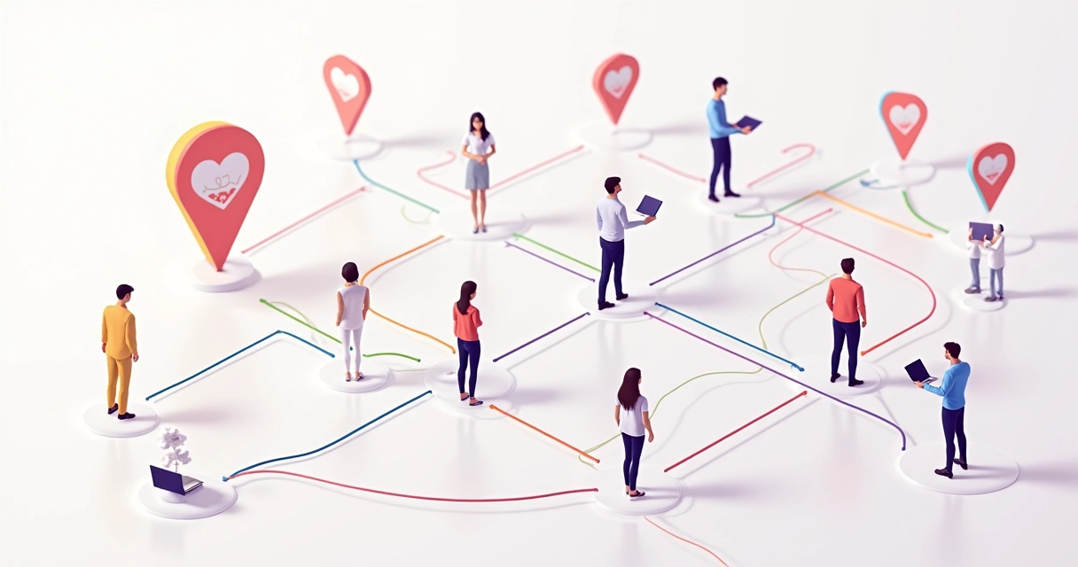 Fluxo ilustrado de conexões entre profissionais e a organização 