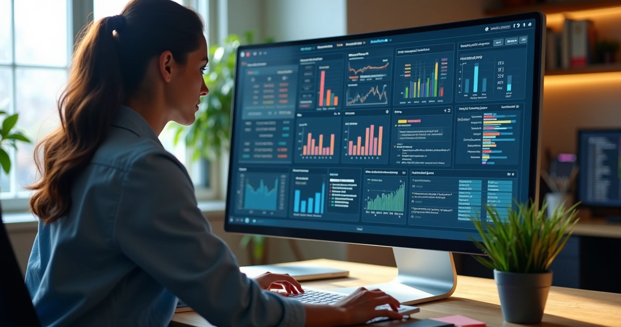 Fluxo de controle de riscos analisado por assistente digital em tela ampla