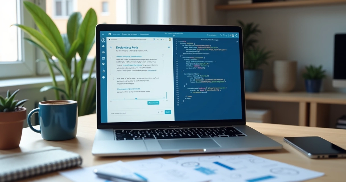 Fluxo de conversa com IA virando código em tela de notebook