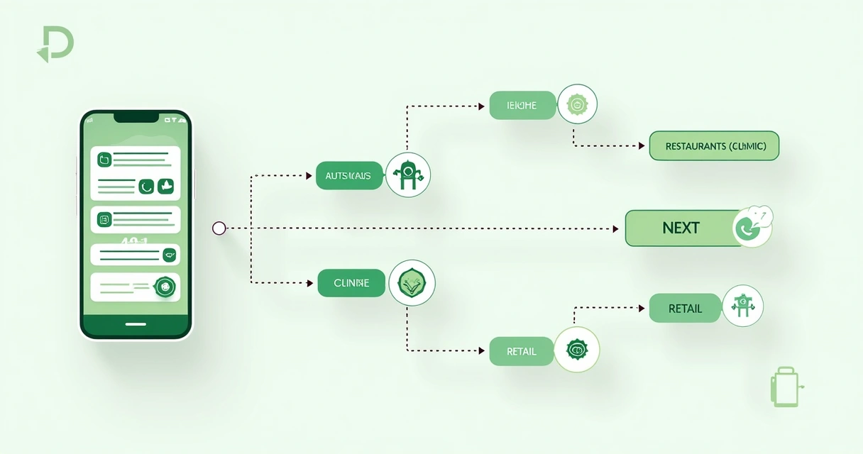 Representação visual de um fluxo de mensagens automatizadas no WhatsApp 