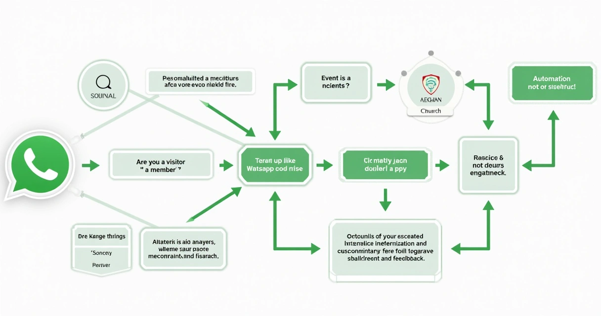Diagrama de fluxo conversacional automatizado entre igreja e empresa no WhatsApp