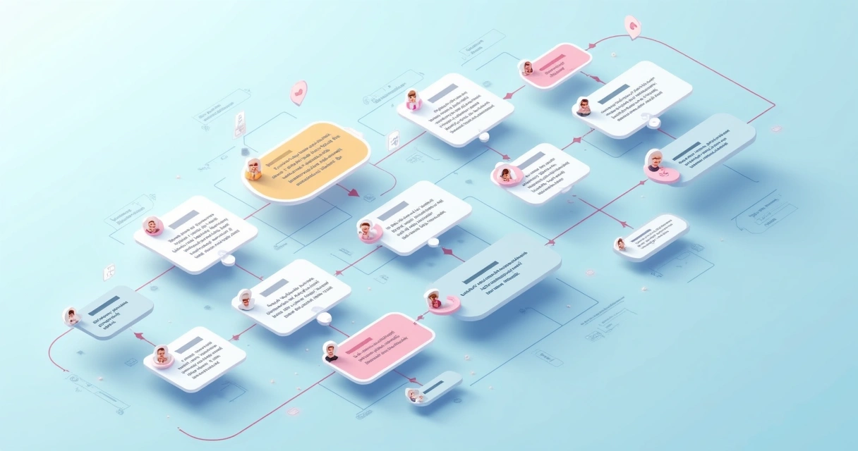 Fluxo conversacional de chatbot apresentando caminhos personalizados para clientes.