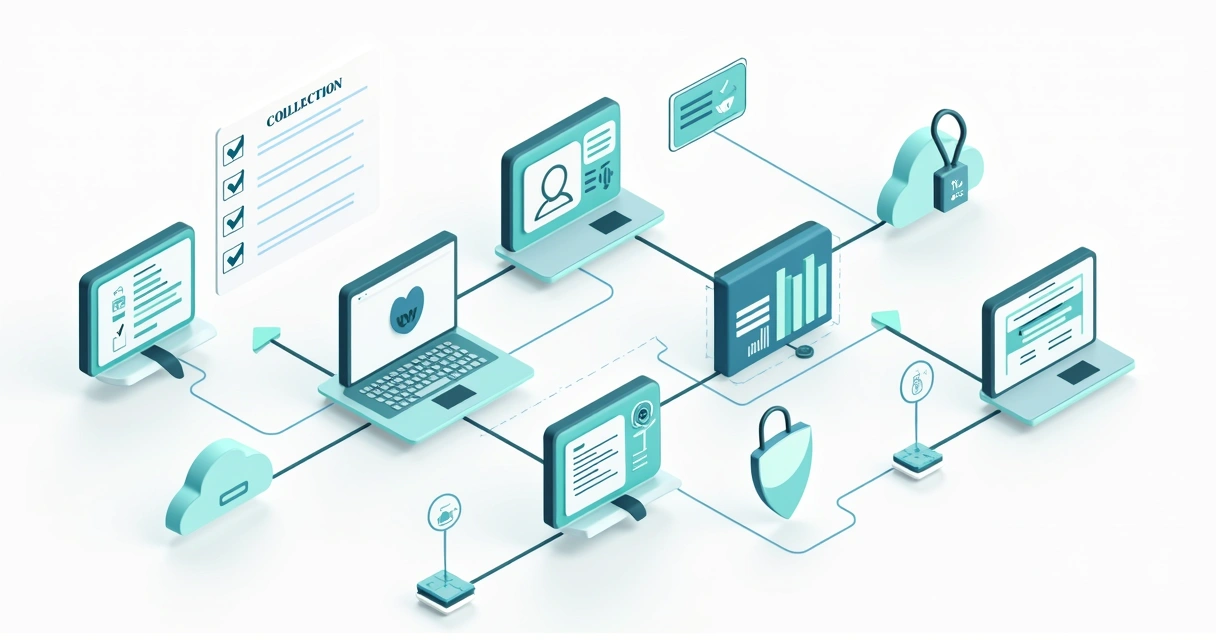 Fluxo de dados do consultório em mapa.