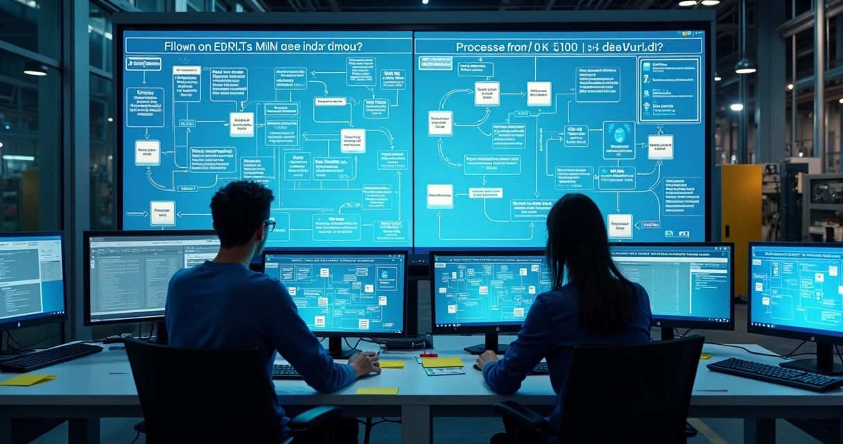 Mapa visual de fluxo de dados em operação industrial 