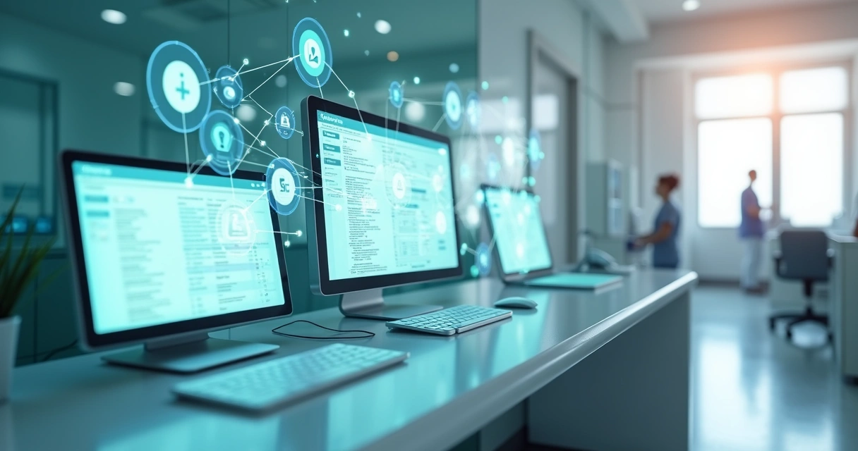 Fluxo visual de integração de dados entre computadores em clínica médica