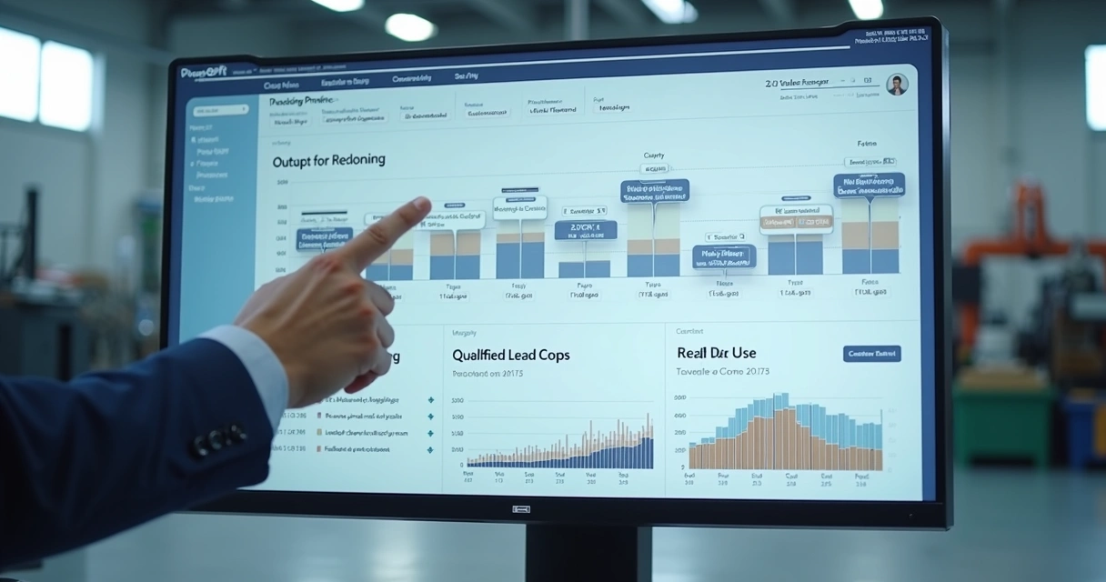 Painel de automação mostrando etapas do funil de vendas industrial 